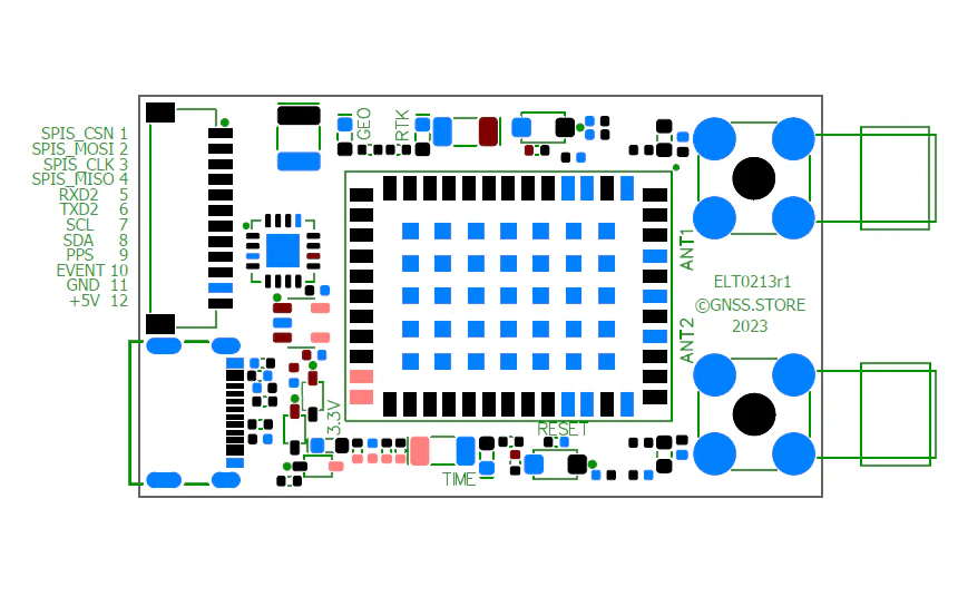 UM982 Dual Channel RTK GNSS receiver board with USB C and JST - Image 3